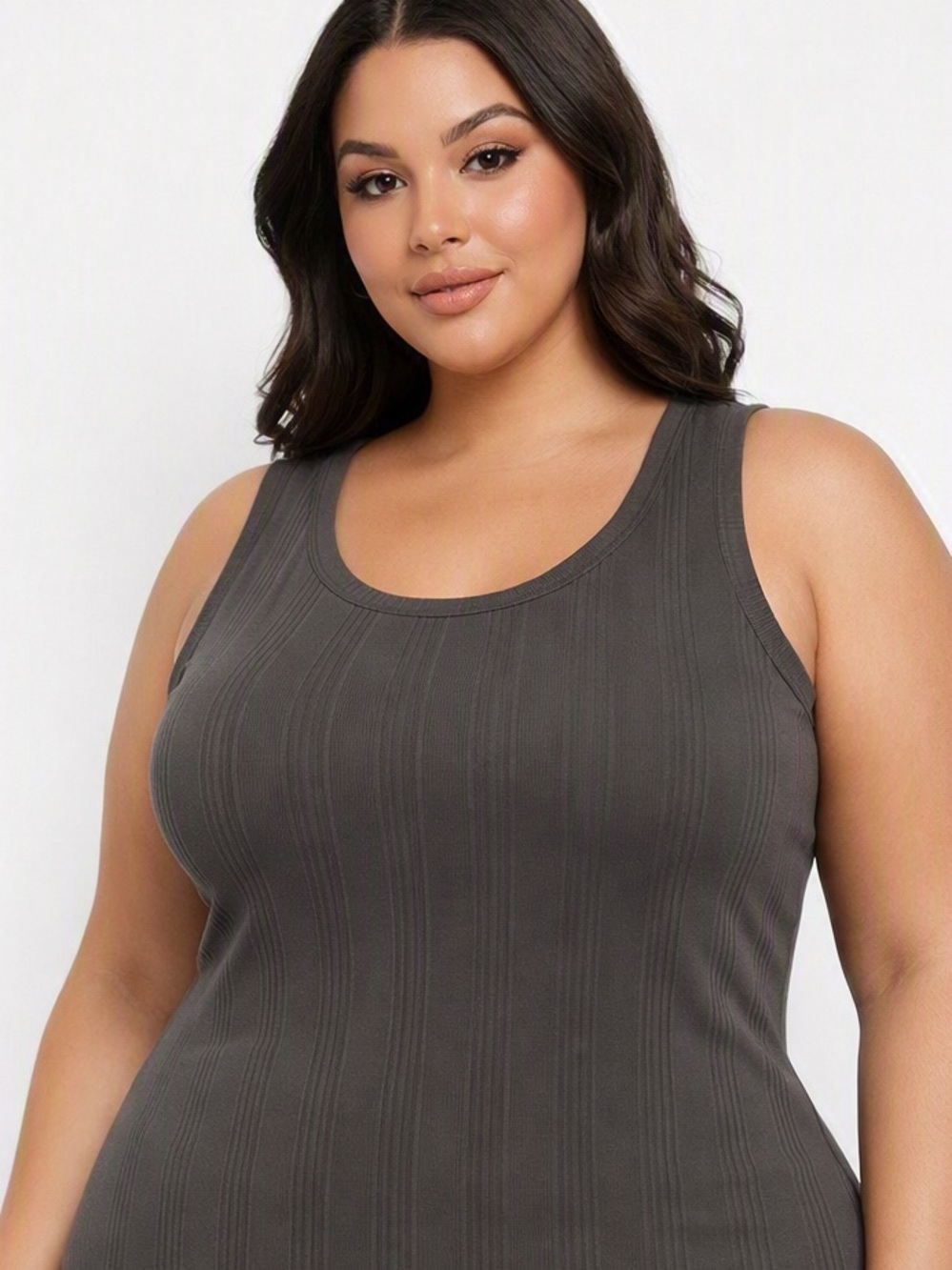 Addition Elle Charcoal Ribbed Scoop Neck Tank